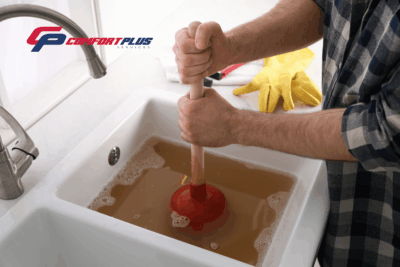 Plunging a slow sink drain.