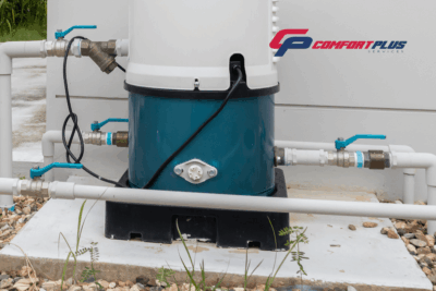 Outdoor well pump with exposed pipes, subject to freezing.