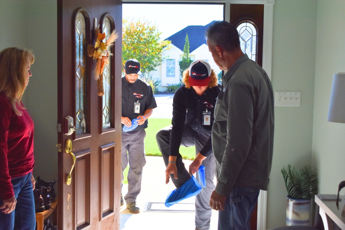 Comfort Plus Services technician arrives at an Easton, MD home for a scheduled spring HVAC service visit.